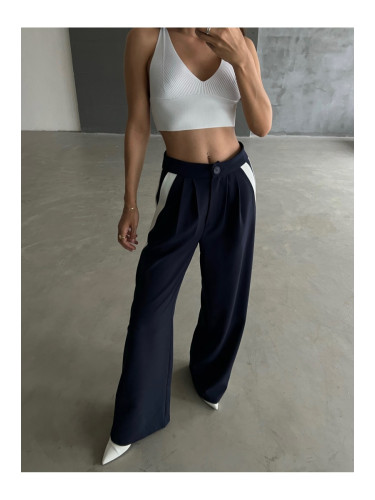 Laluvia Navy Stripe Detailed Palazzo Trousers