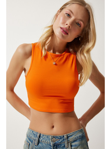 Happiness İstanbul Women's Orange Barter Neck Crop Knitted Blouse