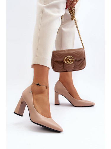 Beige high-heeled pumps made of Giseleni eco leather