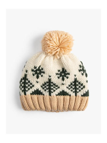 Koton Knitted Hat with Pompom and Pattern