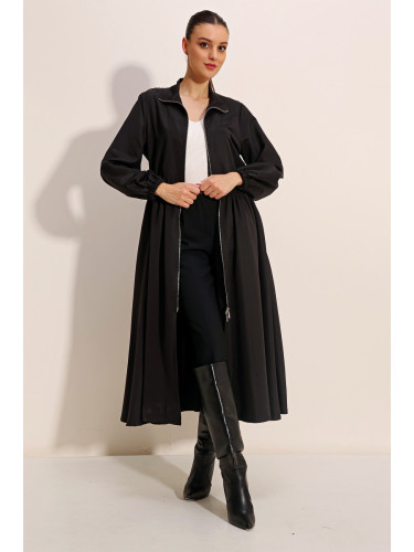 Bigdart Women's Black Zippered Long Trench Coat 5912
