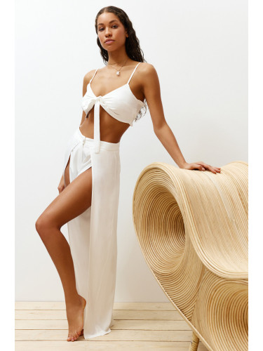 Trendyol Ecru Woven Slit Blouse Trousers Beach Set