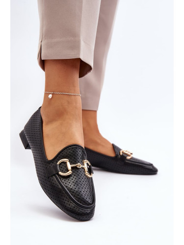 Women's flat-heeled loafers with embellishment, black Iluvana