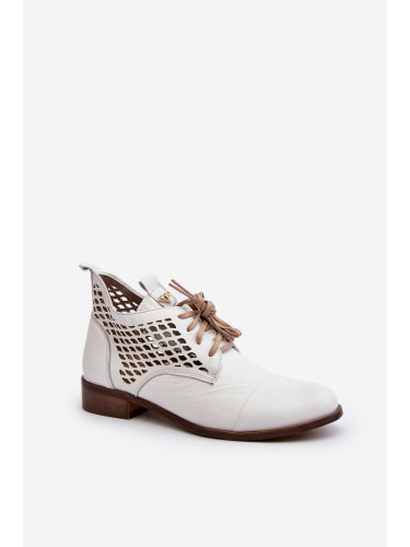 Zazoo 2878 Ниски кожени бели ботуши