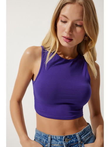 Happiness İstanbul Women's Purple Barbell Neck Crop Knitted Blouse