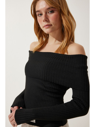 Happiness İstanbul Women's Black Madonna Collar Knitwear Sweater