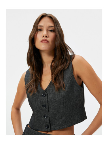 Koton Crop Vest Double Breasted Buttoned V Neck