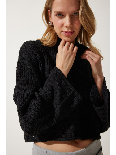 Happiness İstanbul Women's Black Turtleneck Textured Seasonal Knitwear Sweater
