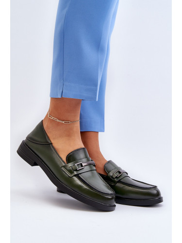 Women's leather loafers dark green Nurea