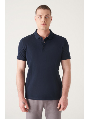 Avva Men's Navy Blue 100% Egyptian Cotton Regular Fit 3 Button Polo Neck T-shirt