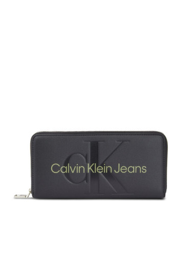 Calvin Klein Jeans Голям дамски портфейл Sculpted Mono Zip Around Mono K60K607634 Черен