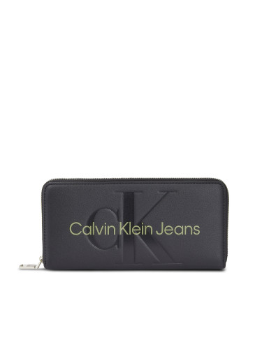 Голям дамски портфейл Calvin Klein Jeans Sculpted Mono Zip Around Mono K60K607634 Черен