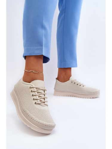 VINCEZA Кожени дамски спортни кецове бежови Lalnai