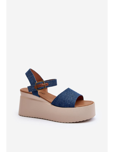 Women's blue denim wedge sandals by Geferia