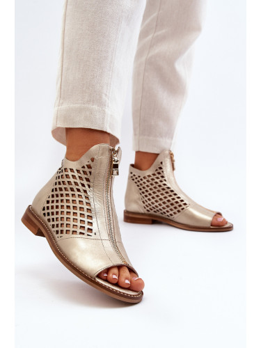 Кожени изрязани сандали с цип Gold Zazoo 977/L