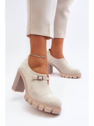 Women's high-heeled shoes, light beige tauina