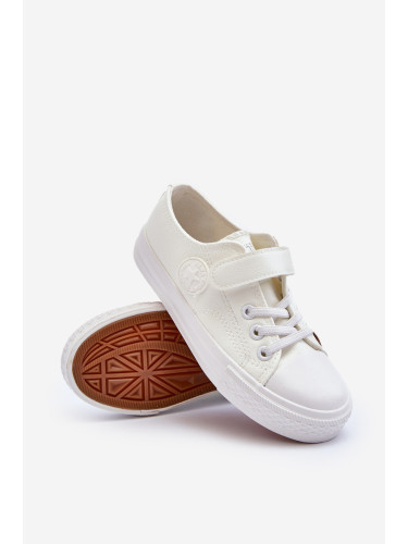 EVENTO Кожени детски маратонки с велкро бели Delmara