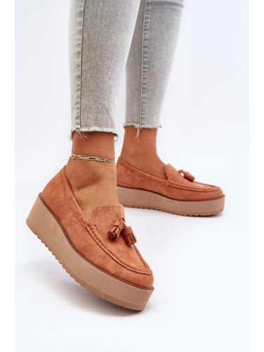 Women's platform loafers with fringes, orange Mialani