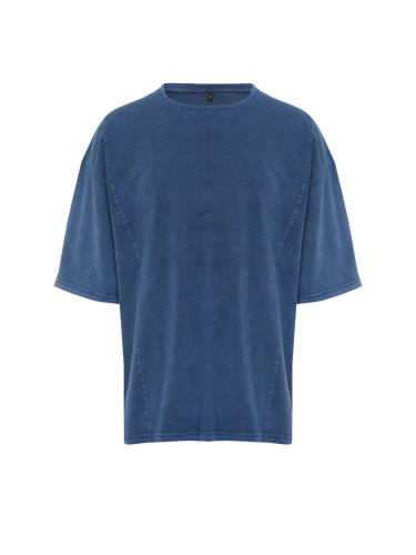 Trendyol Indigo Oversize/Wide-Fit Stitch Detail Faded Faded Effect 100% Cotton T-shirt