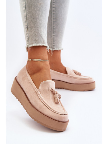 Women's platform loafers with fringe, light beige Mialani