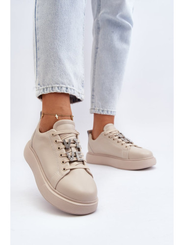 Women's leather sneakers with beige decorations Dysuria