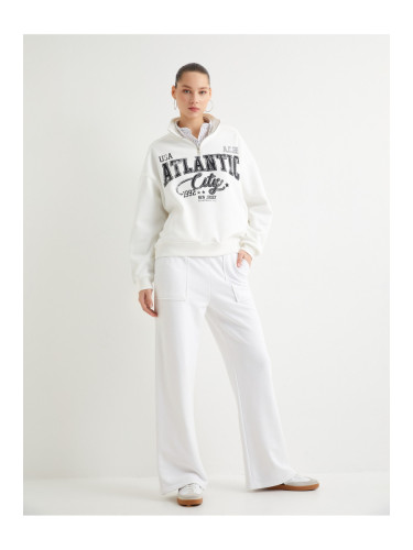 Koton Half-Zip Sweatshirt College Themed Printed Comfort Fit