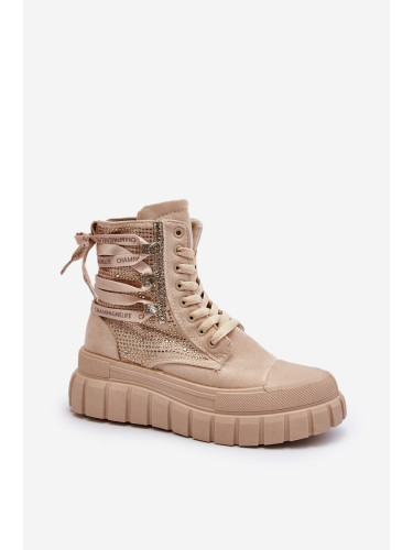 Beige high women's sneakers Wonise on a massive platform