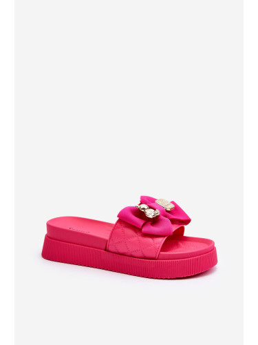 Boto Дамски чехли с панделка и декоративно плюшено мече Фуксия Катерина