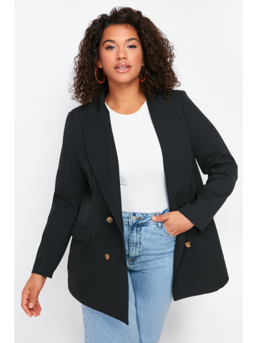Trendyol Curve Black Oversize Lined Double Breasted Closure Woven Blazer Jacket