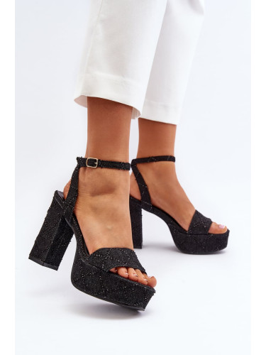 Black Acrana High Heeled Denim Sandals