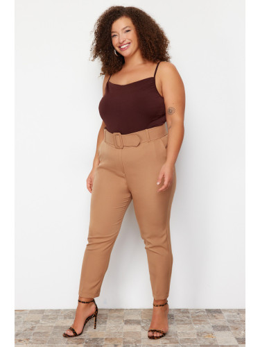 Trendyol Curve Brown Woven Plus Size Trousers