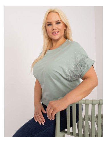 Pistachio cotton blouse plus size