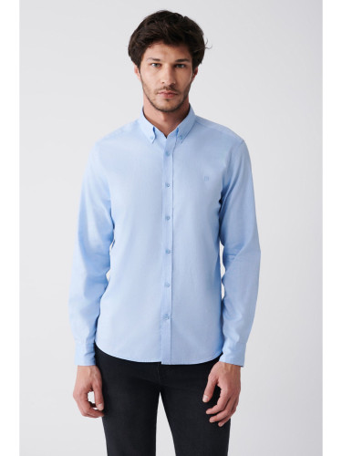Avva Men's Light Blue Oxford 100% Cotton Buttoned Collar Standard Fit Regular Fit Shirt