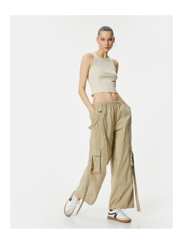 Koton Cargo Trousers Straight Leg Belt Detailed Waist Elastic Cotton