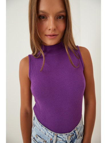 Happiness İstanbul Women's Plum Turtleneck Cotton Knitted Blouse