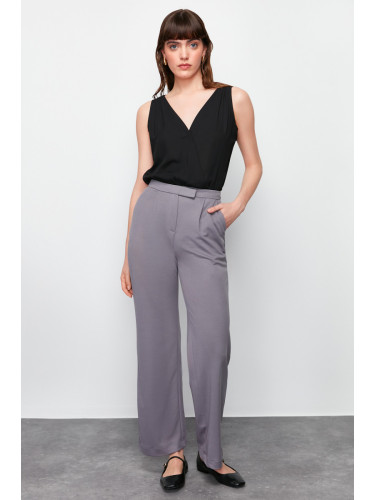 Trendyol Gray Hook and loop Detail Lycra Straight/Straight Cut Woven Trousers