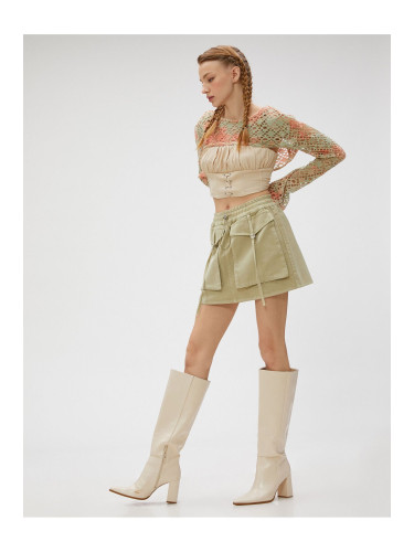 Koton Cargo Denim Skirt with Pocket Detail and Elastic Waist