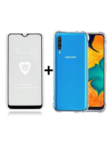 Комплект 5D Full Glue стъклен протектор + Lite Armor гръб Samsung A20е