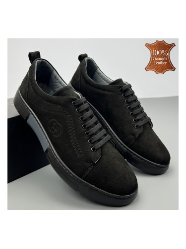 Черни мъжки обувки от естествена набук 7029