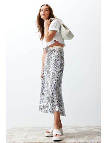 Trendyol Multicolored Leopard Patterned Viscose Fabric Midi Woven Skirt