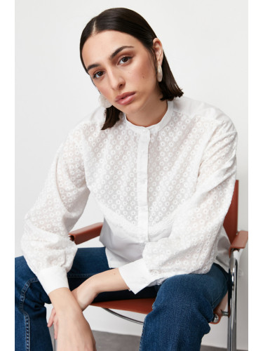Trendyol Ecru Brode Lace Detail Cotton Woven Shirt