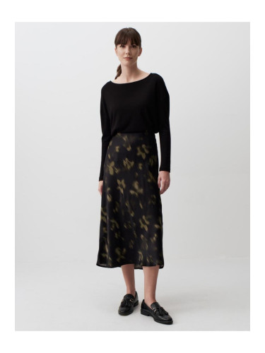 Jimmy Key Black High Waist Patterned Elegant Midi Satin Skirt