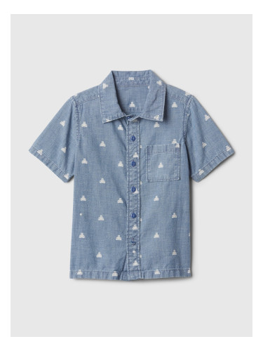 Blue Boys' Patterned Denim Shirt with Short Sleeves GAP