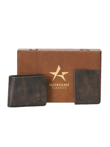 ALTINYILDIZ CLASSICS Men's Black Handmade 100% Leather Wallet - Card Holder Set