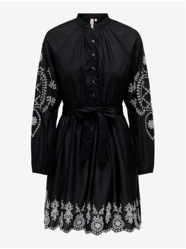 Black women's shirt dress with embroidery ONLY Flo - Women