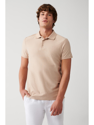 Avva Men's Mink 100% Cotton Jacquard Polo Neck Regular Fit T-shirt