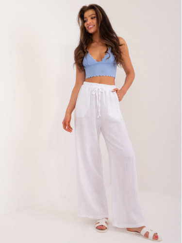 White high-waisted fabric trousers