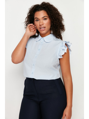 Trendyol Curve Blue Shoulder and Collar Embroidery Detail Woven Shirt