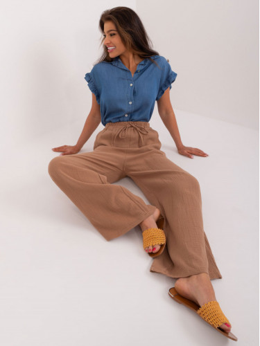 Light brown women's fabric trousers with pockets