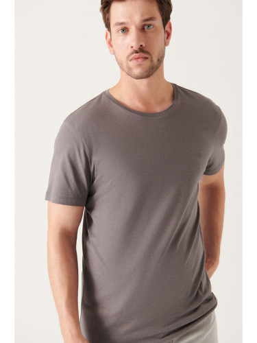 Avva Men's Anthracite Ultrasoft Crew Neck Plain Standard Fit Normal Cut Modal T-shirt